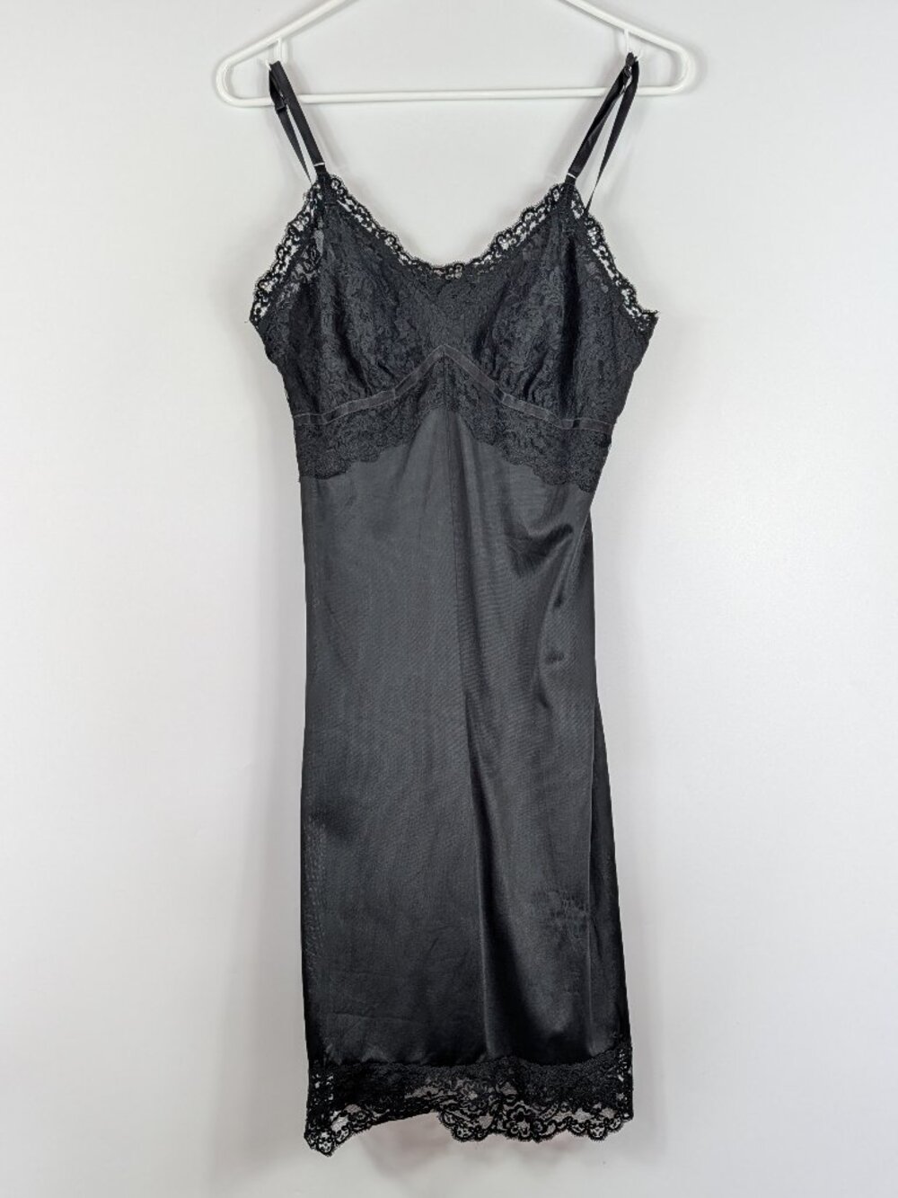 Vintage Seamprufe Black Midi Full Slip Dress Average 36 Nightgown Lingerie